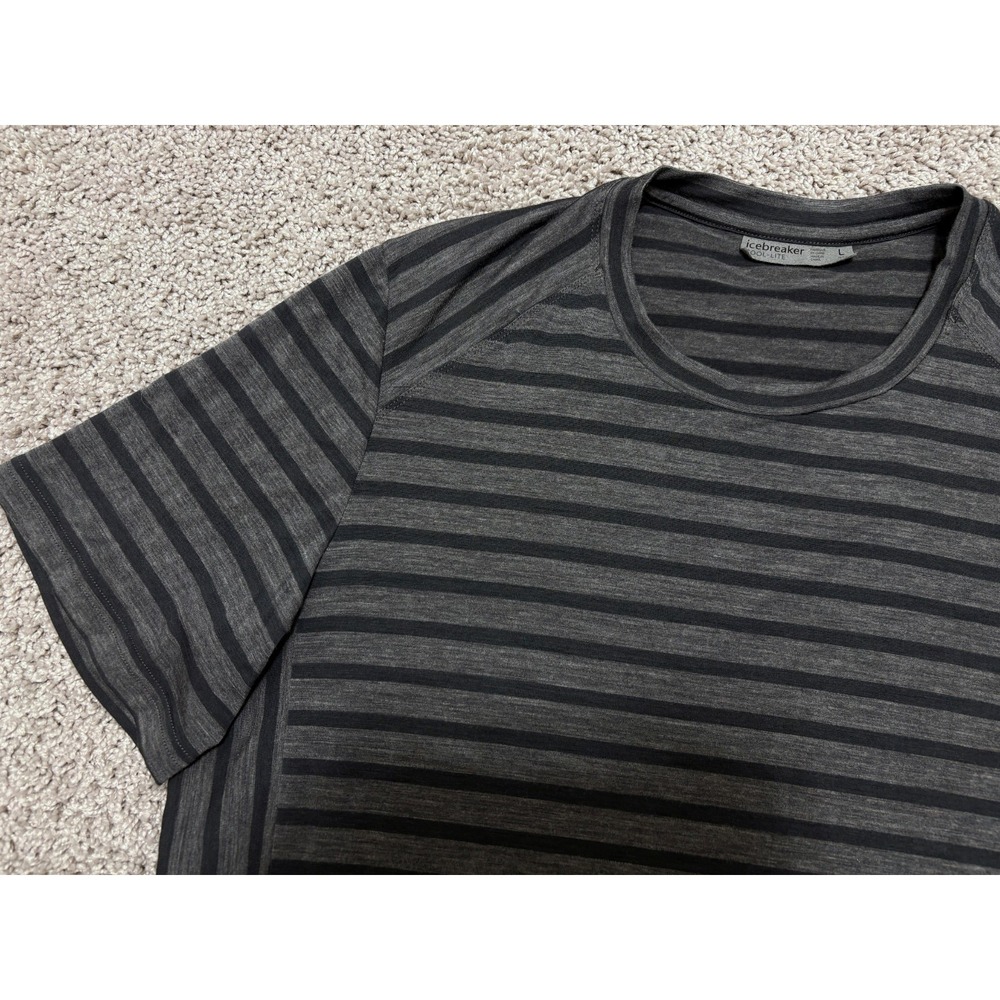 Icebreaker Cool-Lite Wool Blend T Shirt Gray Stripe Base Layer Hiking Mens Large - Picture 3 of 15